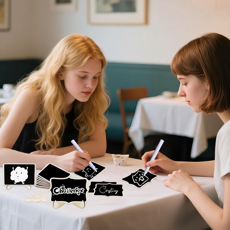 BADAO 20PCS Mini Chalkboard Signs for Food Party Buffet Display Small Rectangle Chalkboards Blackboard with Stand for Tables w/1 Liquid Chalk,Wood Place Cards for Wedding,Birthday Party, Message Board Signs - Image 2
